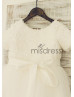 Short Sleeves Ivory Rosette Tulle Flower Girl Dress
